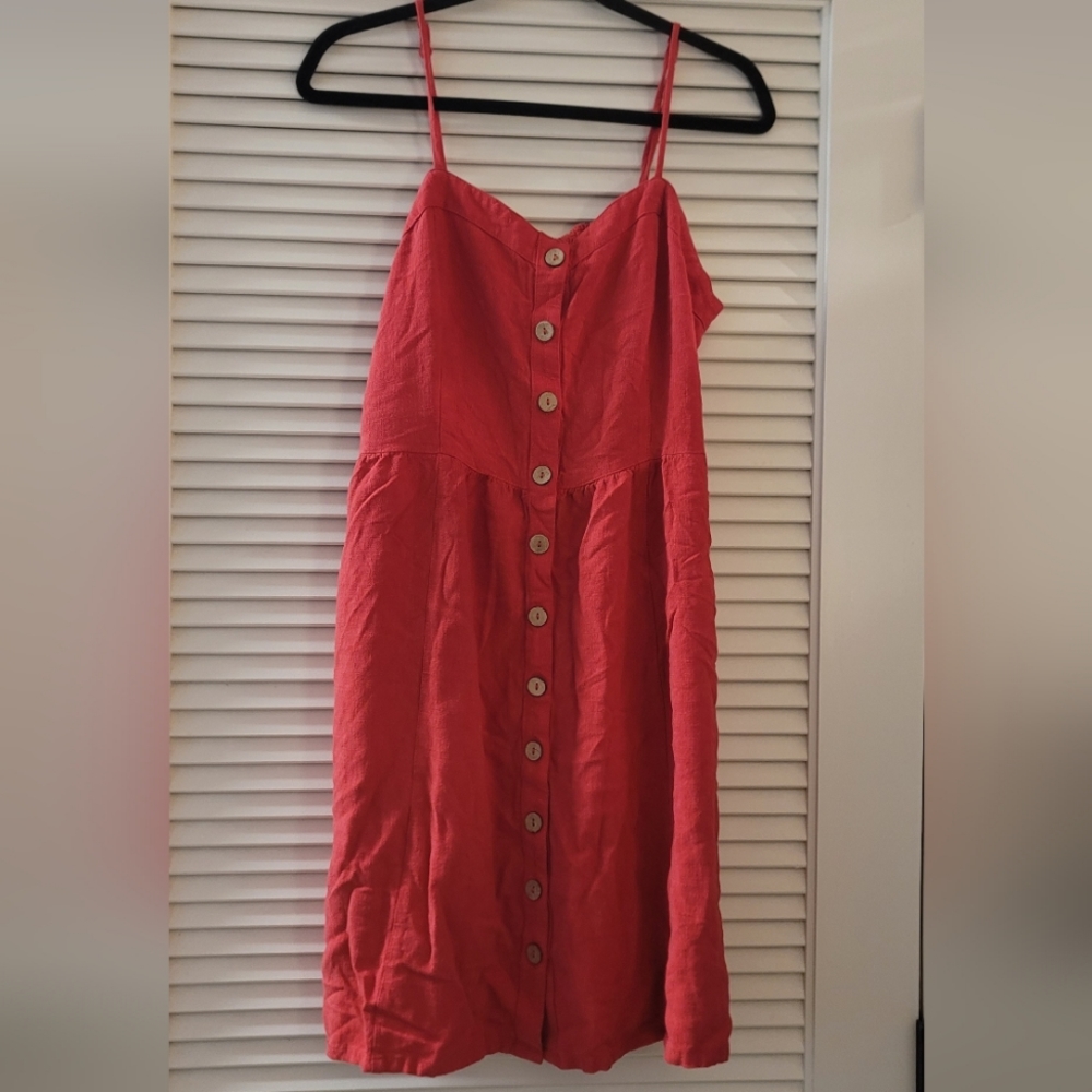 Universal Thread- Red Button Dress With Adjustable Spaghetti Straps With Pockets